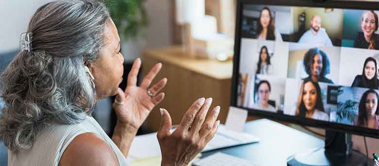 Woman hosting a team virtual meeting