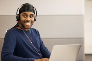 Young man wearing a headset